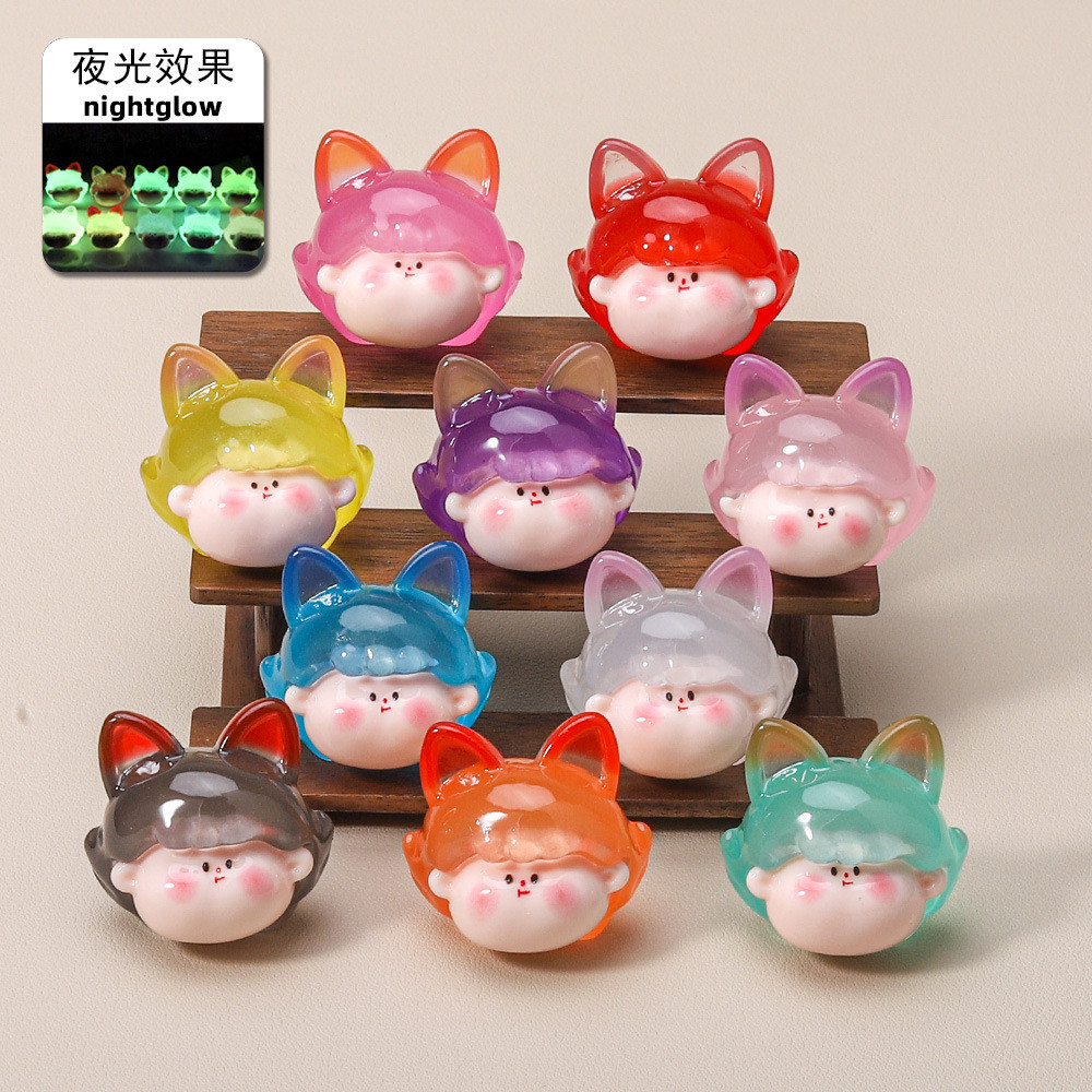 10 ชิ้น Glow Bunny Cat Head เรซิ่น Charms สําหรับ DIY (9-390)