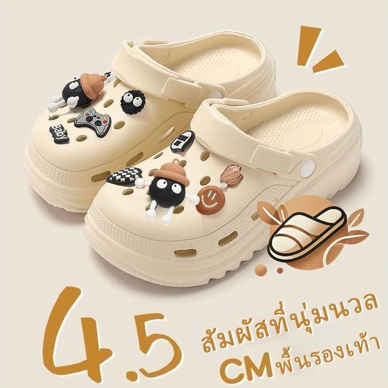 รองเท้าแตะหัวโต พื้นนิ่มกันลื่น กันน้ำ ทำความสะอาดง่าย ดีไซน์แฟชั่น (มาพร้อมสติ๊กเกอร์รองเท้า)