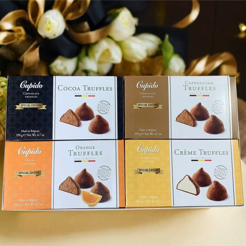 Cupido Belgian Truffle Chocolate Dark Cocoa Butter Sandwich 0g * 4 กล่องนําเข้าขนมกล่องของขวัญขนมนํา