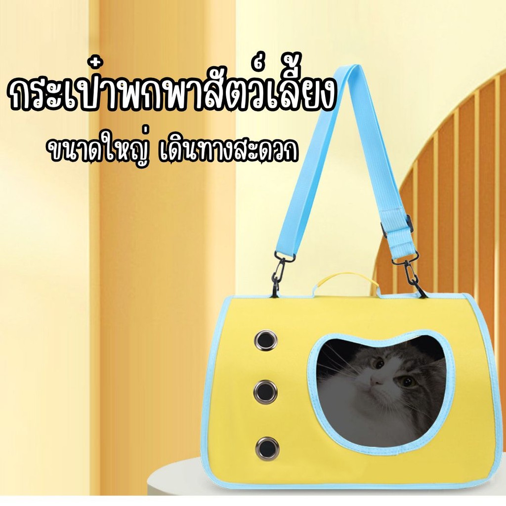 กระเป๋าเป้ใส่สัตว์เลี้ยง พับเก็บได้ ระบายอากาศได้ หน้าต่างกันสาดสองด้าน กระเป๋าสะพายแมว กระเป๋าหมา