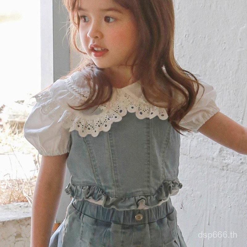 2025Summer Strawberry Shan Korean Children's Fashion Stylish Denim Strap Vest for Girls In Stock U4U