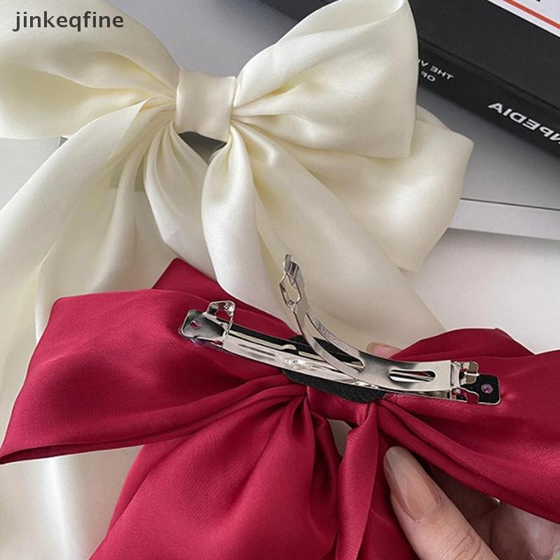 KTH โบว์ริบบิ้น Hairpin Headwear Simple Elegant ซาตินฤดูใบไม้ผลิคลิป Fixed Retro Party Headdress เครื่องประดับผมสีแดงร้อน