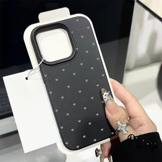 สำหรับ IPhone 17 AIR 11 16 13 15 12 14 Pro Max XR XS X Max 7 15 8 Plus SE 2020 เคสหนังลายหัวใจรักซิลิโคนสีทึบ