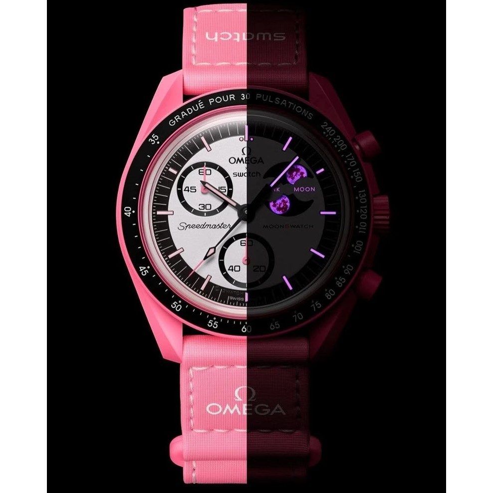 MoonSwatch MISSION TO THE PINK MOONPHASE ใหม่นาฬิกาผู้ชายฟังก์ชั่นเต็มรูปแบบ Quarz Chronograph Luminous นาฬิกาข้อมือ