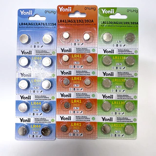 Yonii 1.5V แบตเตอรี่ปุ่ม LR44/LR754/AG13/L1154 LR41/AG3/192/392A LR1130/AG10/189/389A 1 แผง 10 ชิ้น