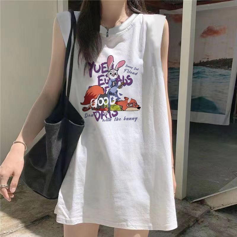 NEW เสื้อแขนกุด สกรีนลายการ์ตูน ผู้หญิง OP-1099