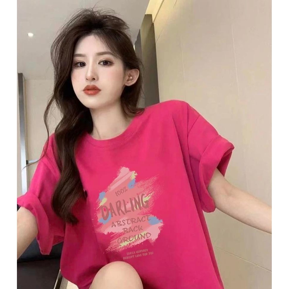 UT shop🚀 เสื้อยืด oversize เสื้อ"DARLING"เสื้อสาวอวบ แขนสั้น t shirt cotton100%พลัสไซส์  ไม่ต้องรีด 