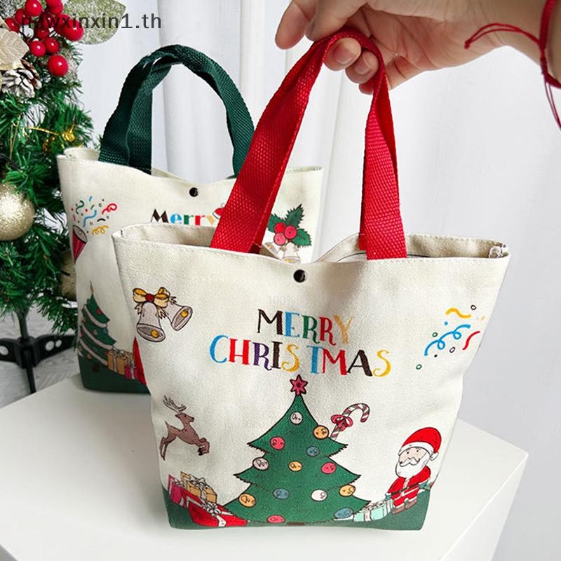 *NT* คริสต์มาสกระเป๋าผ้าใบมือถือการ์ตูนซานตาคลอสต้นคริสต์มาสถุงของขวัญ Merry Christma กระเป๋าช้อปปิ้งของขวัญ {T}
