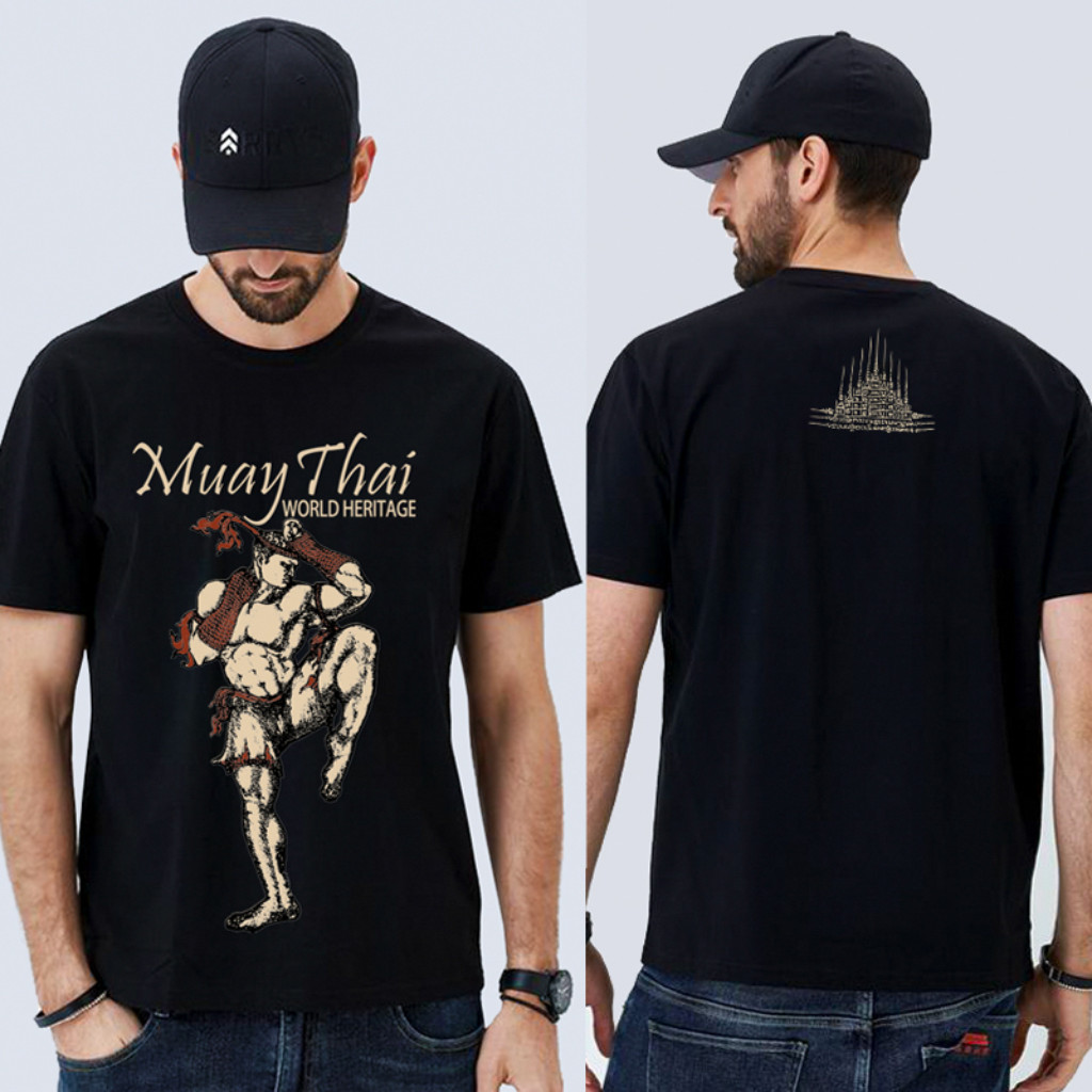 ลายพิมพ์มวยไทยเพ้นท์มือ ระบายอากาศ นุ่ม สบาย ทนทาน - ผ้าฝ้าย 100% - เสื้อยืดแขนสั้น