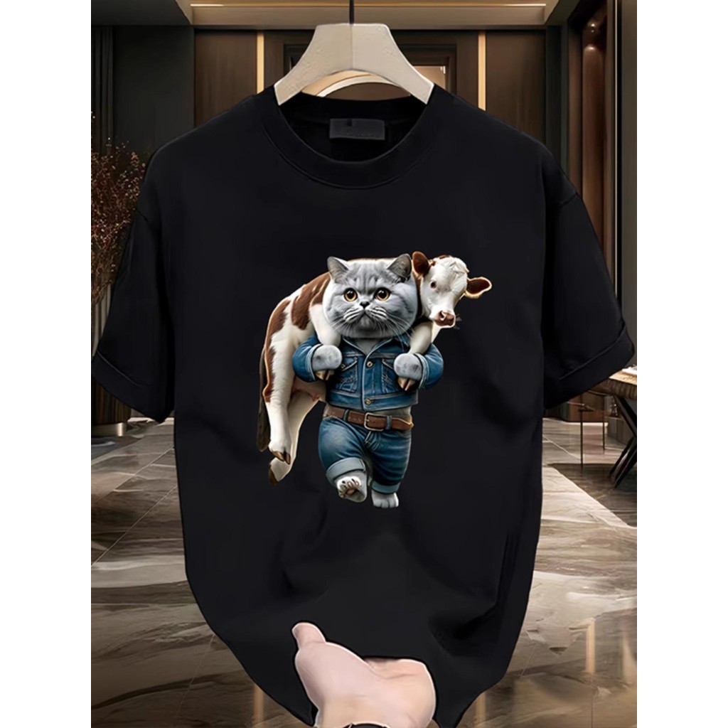 【UT】เสื้อลายแมว เสื้อยืด oversize ลาย "Cat " เสื้อ cotton 100% unisex สไตล์เกาหลี เสื้อยืด มินิมอล