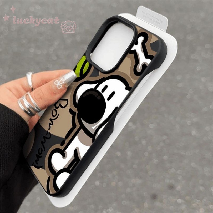 Iphone 16 15 14 13 12 11 Pro Max X Xr Xs Max เคสโทรศัพท์น่ารักจมูกสีดําสุนัขสีขาวสีลูกกวาดปกอ่อน
