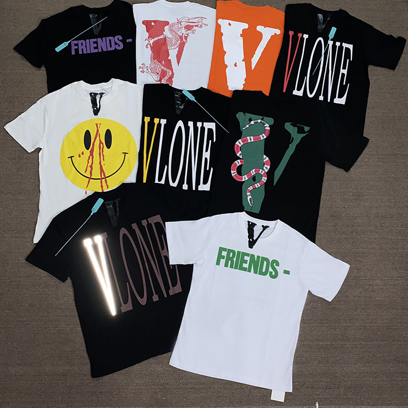 (จัดส่งตลอด 24 ชั่วโมง）Angle Official  VLONE จดหมาย เสื้อพิมพ์ลาย เสื้อยืดคอกลมผ้าฝ้ายแท้