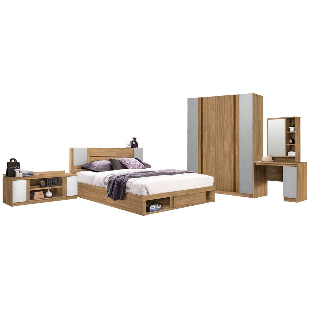Koncept Furniture ชุดห้องนอน ขนาด 6 ฟุต รุ่น Monteo สีโอ๊ค  แบรนด์ KONCEPT FURNITURE