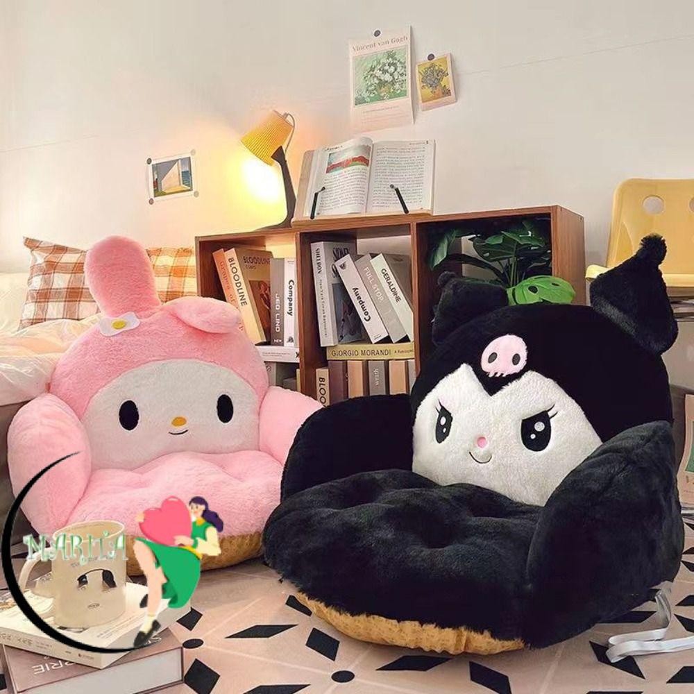 Marita San rio เบาะการ์ตูน, Cinnamoroll ตุ๊กตากันลื่นครึ่งล้อมรอบพนักพิง, เบาะรองนั่งเก้าอี้ความร้อน Kuromi ขนาดใหญ่ฤดูหนาว