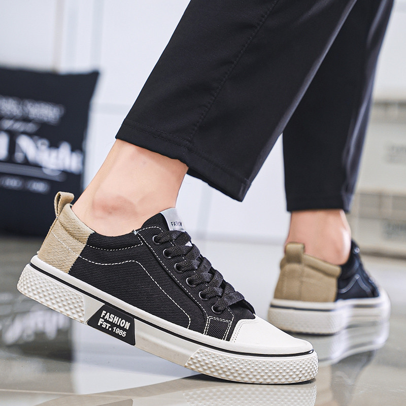รองเท้าผู้ชายรองเท้าผ้าใบแฟชั่นรองเท้าผ้าใบ Lace-Up รองเท้ากลางแจ้งเดินรองเท้า Casual All-Match รองเท้ารองเท้าแบนกีฬารองเท้า