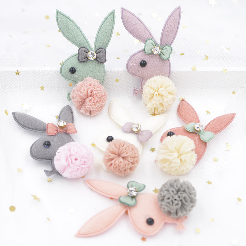 4/6 ชิ้นผ้า Plush Patch Bow Tie Rhinestone ชีฟองการ์ตูนกระต่าย Applique สําหรับเสื้อผ้าหัตถกรรมสติกเกอร์ DIY ผม Decor
