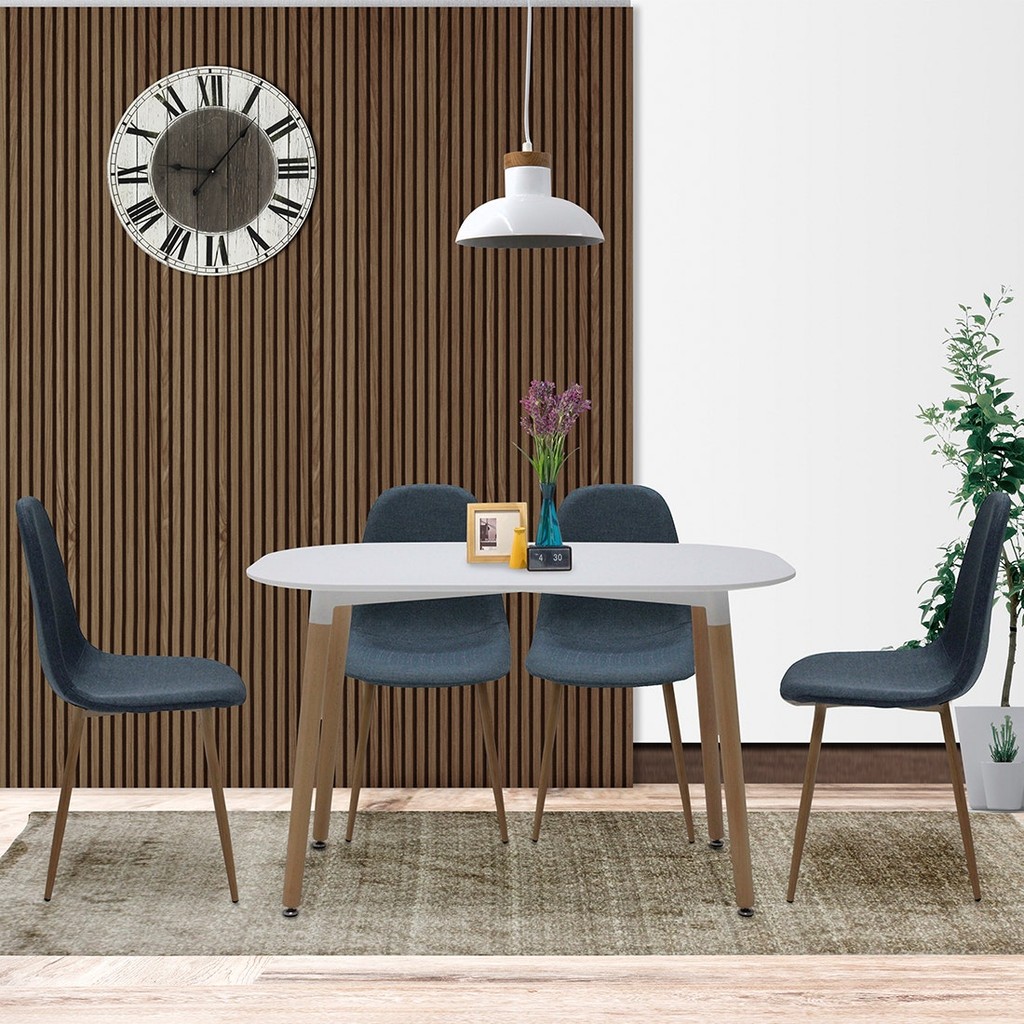 SB Design Square ชุดโต๊ะอาหาร รุ่น Lasta-A สีขาว & เก้าอี้ Lasta-B สีน้ำเงิน แบรนด์ SB FURNITURE