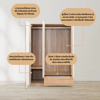 SB Design Square ตู้เสื้อผ้าบานเปิด ขนาด 120 ซม. รุ่น Havin สีขาว (120x58x180 ซม.) แบรนด์ KONCEPT FURNITURE