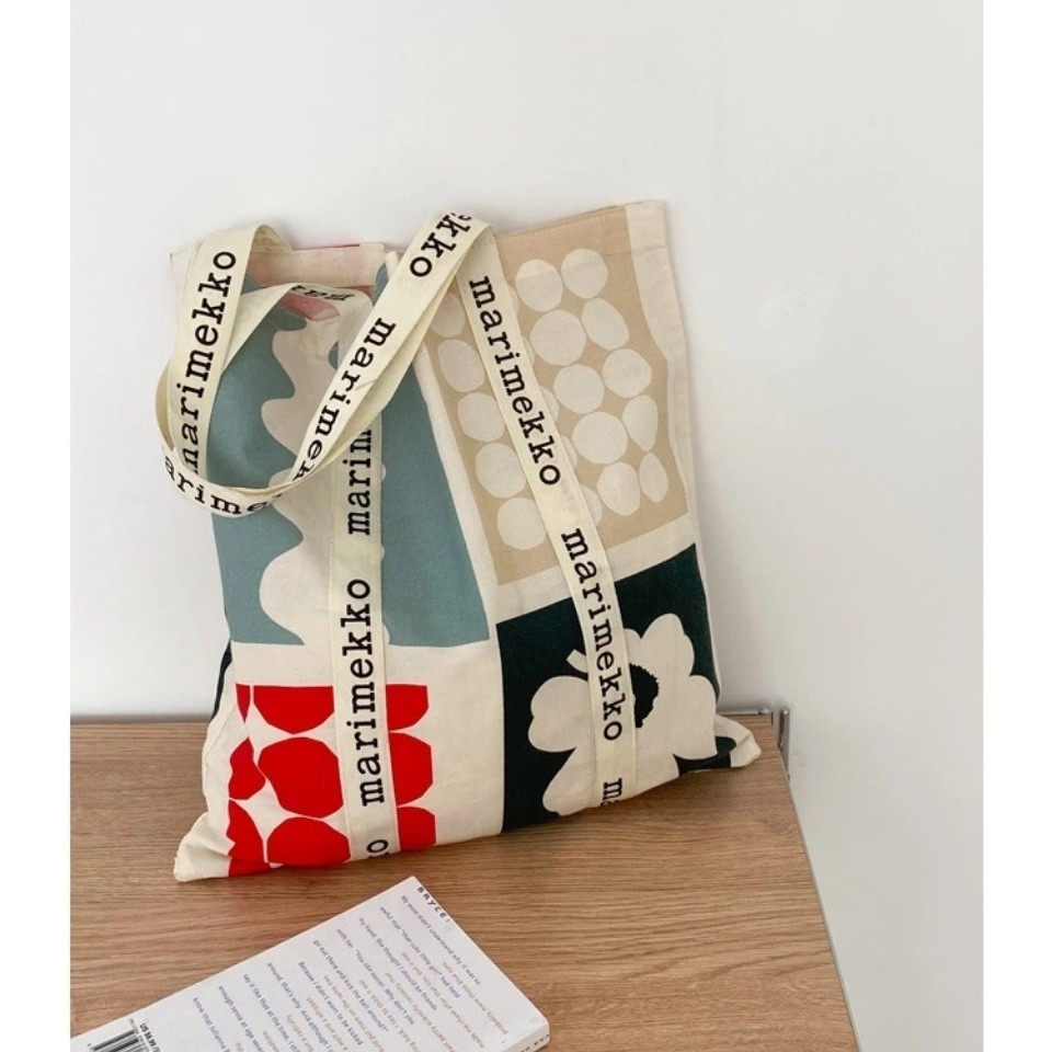 Marimekko70 Anniversary Hechuang Igelin Canvas Shoulder Bag Nordic Casual Letter Printing Tote Bag