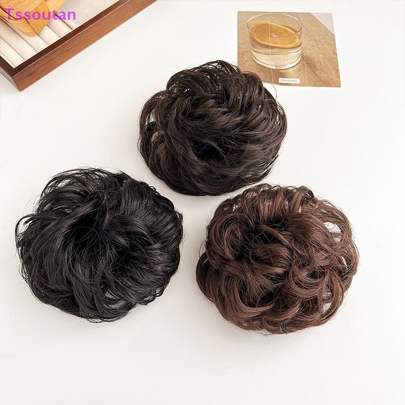 [TSST] ผมสังเคราะห์ Bun วิกผมสุภาพสตรีผมหางม้าต่อผม Scrunchie ยืดหยุ่น Meatball หัว Hairpieces Scrunchie Wrap ธรรมชาติ Realism TAN