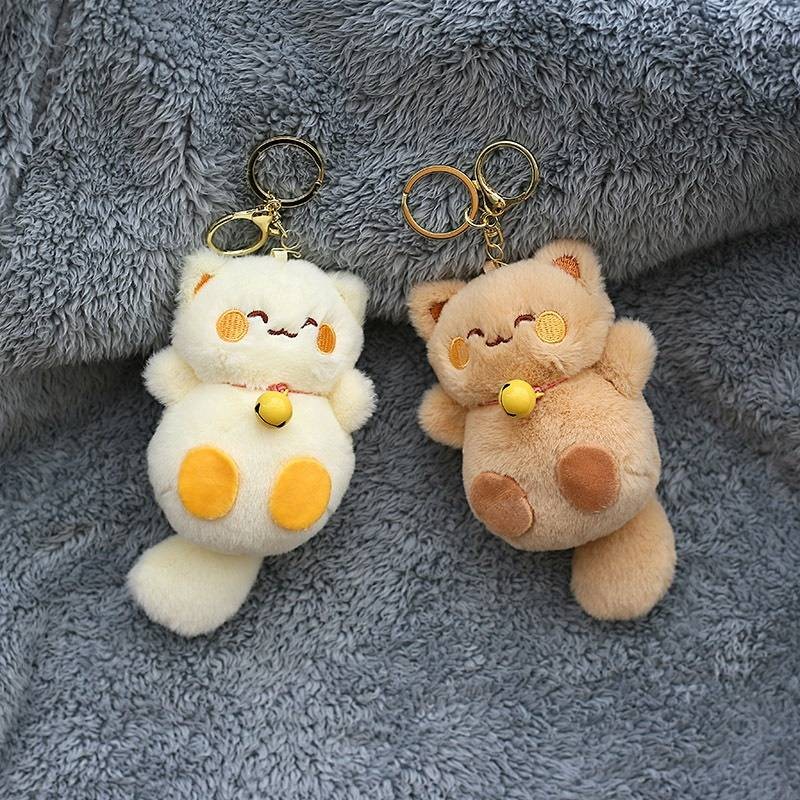 Cute Cartoon Bell Fortune Cat Keychain Niche Couple Doll Plush Cat Pendant Schoolbag Pendant Gift pendant oNZv