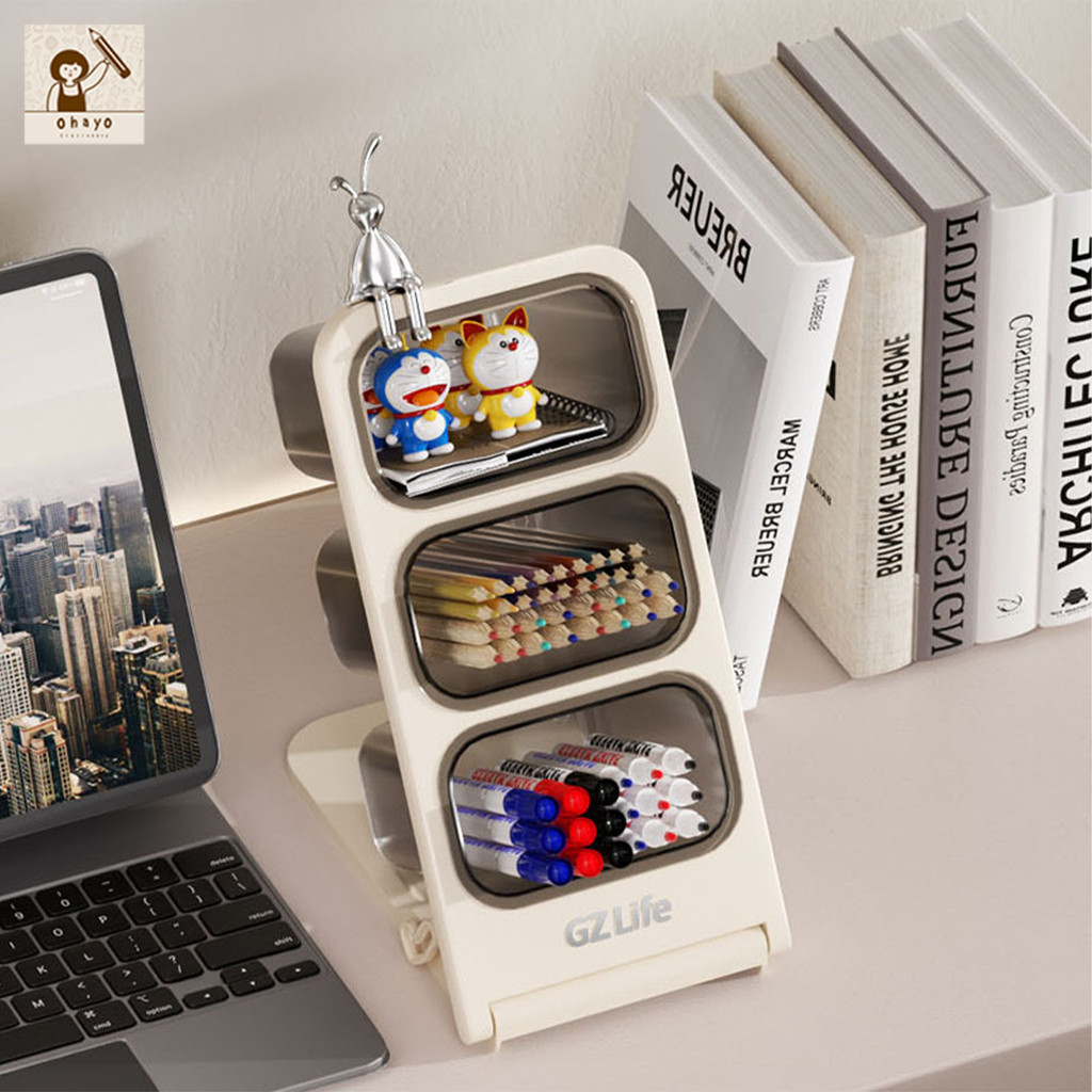 Ohayo กล่องเก็บเครื่องเขียน คอนโดปากกา กล่องดินสอ ที่ใส่เครื่องเขียน กล่องใส่ปากกา มี3ช่อง กันน้ำ จุ