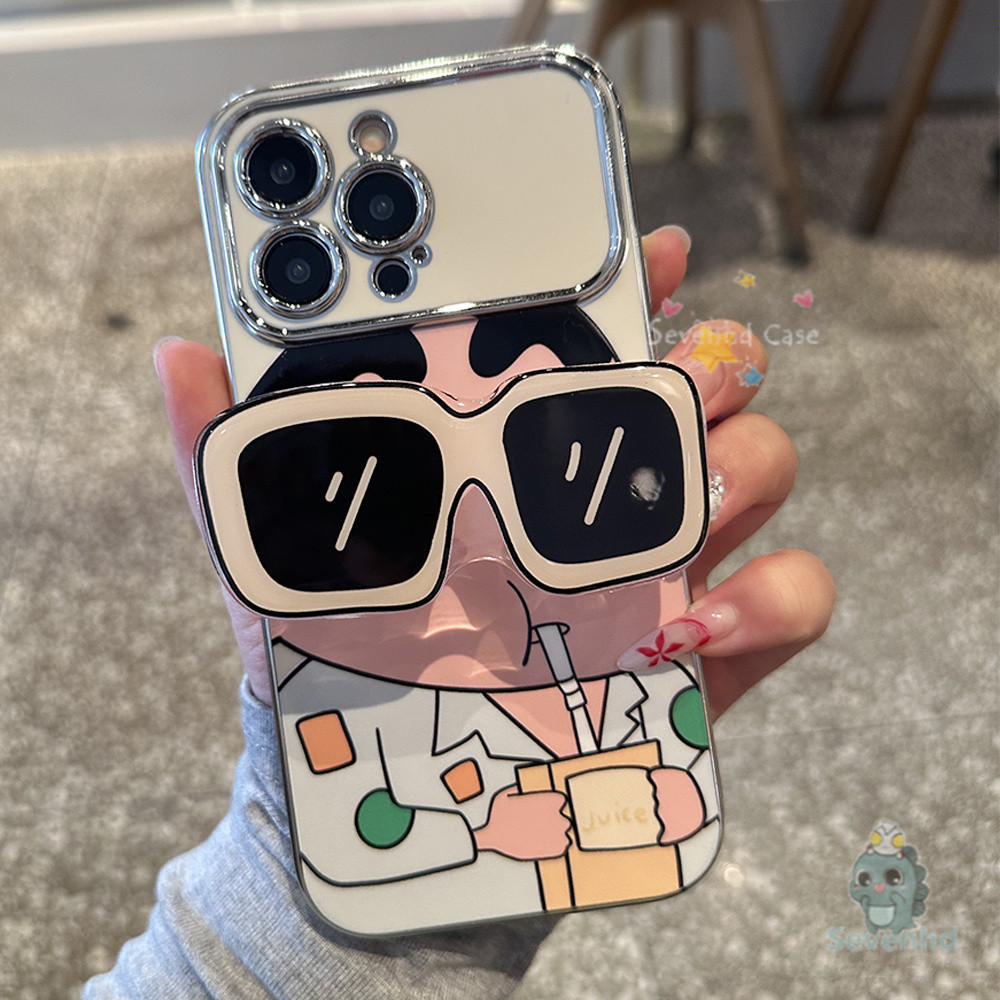 ปลอกสําหรับ iphone 11 16 15 14 13 12 Pro Xr X Xs Max 7 8 6 Plus การ์ตูน Crayon Shin-Chan เด็กน่ารักตลก เคสโทรศัพท์ + วงเล็บ หรูหราชุบคม ชัดหน้า ต่างกัน กระแทกฝาครอบป้องกัน