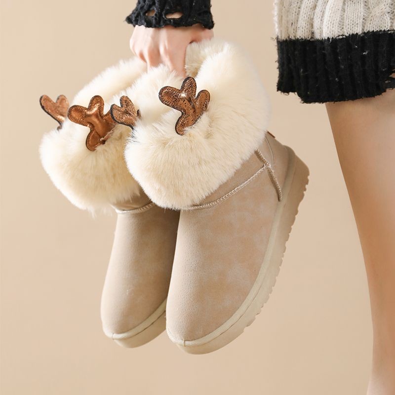 เทรนด์ รองเท้าบู๊ตหิมะรองเท้าบูทยาวสแควร์ Toe สไตล์ญี่ปุ่น Baotou รอบ Toe