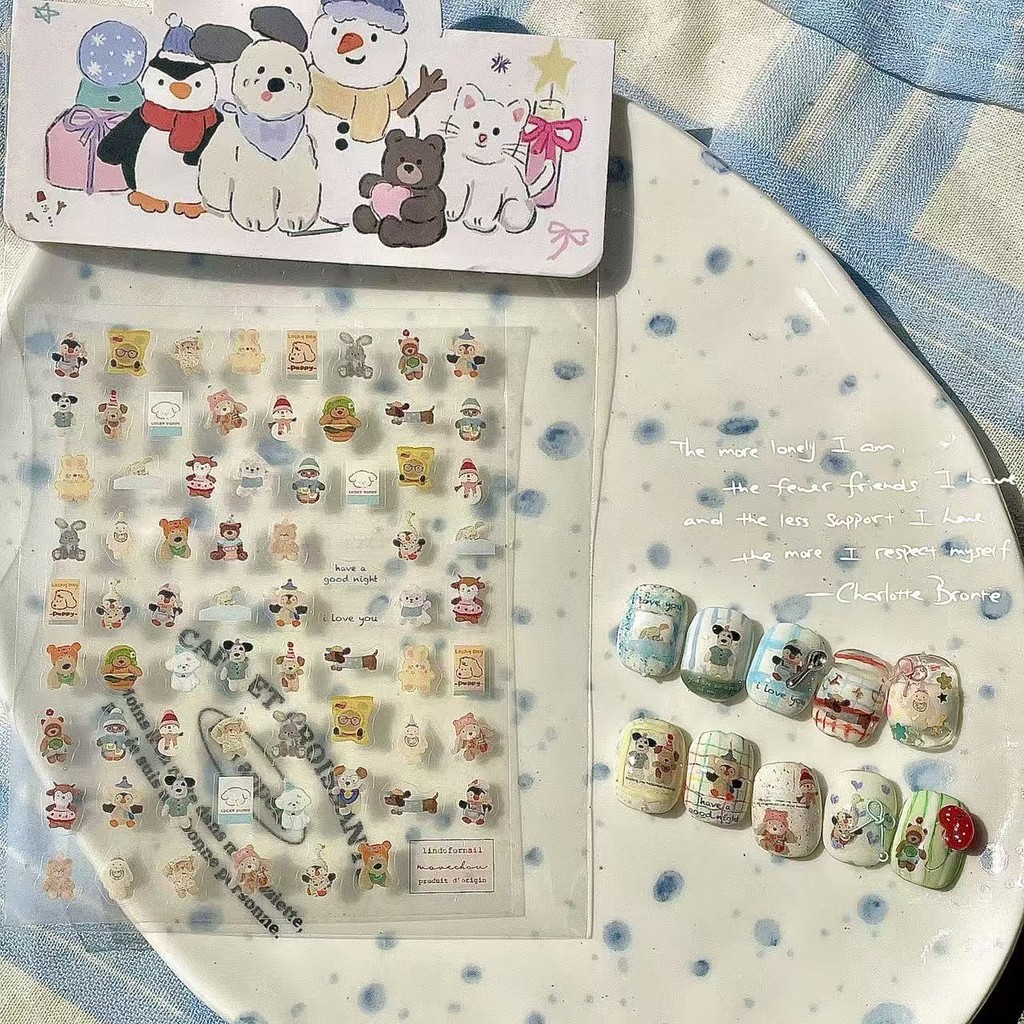 สไตล์เกาหลี ins บรรยากาศเล็บสั้นสติกเกอร์ jellycat Chef Puppy Hand-Painted Furry เด็กสไตล์สติกเกอร์