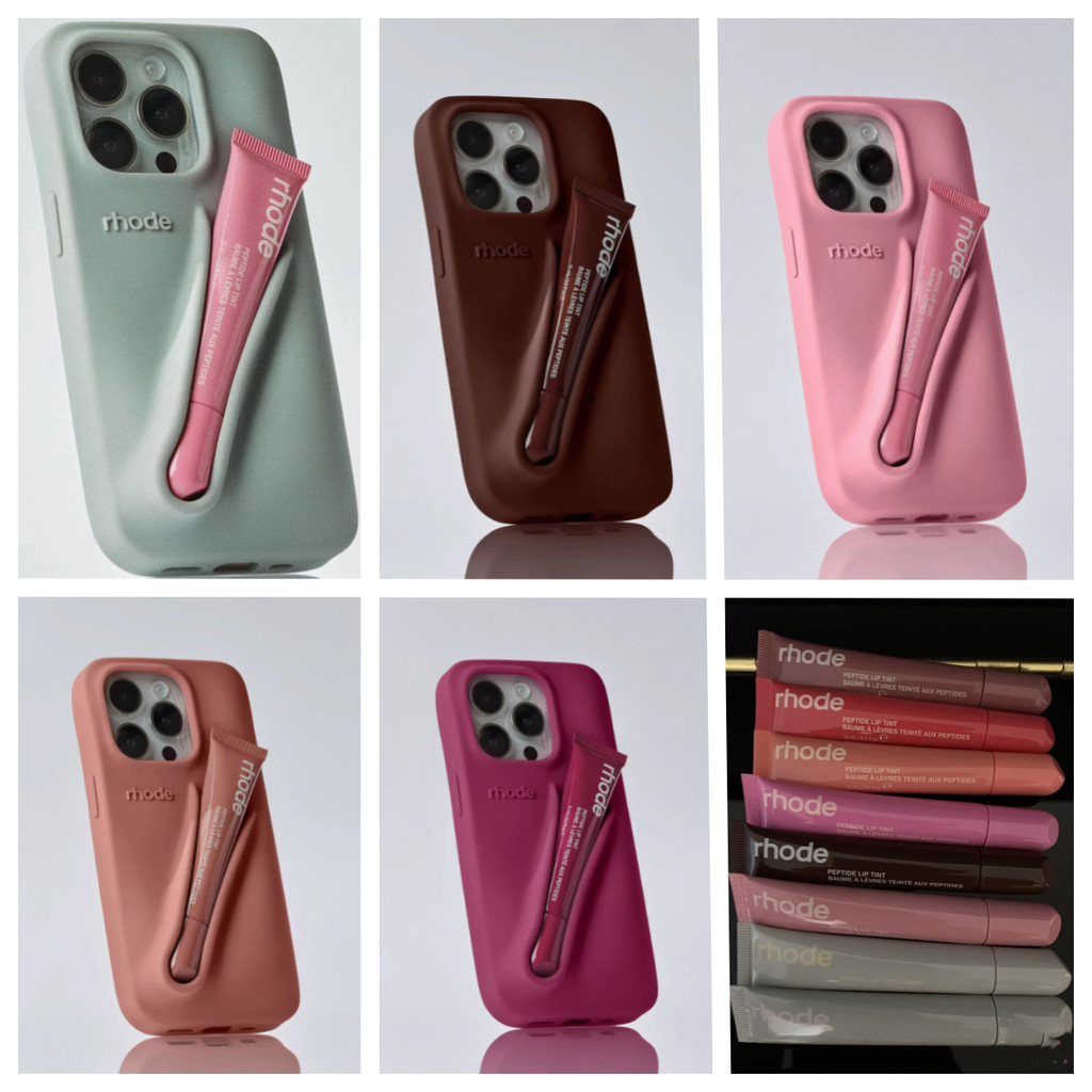 (มีโลโก้) Rhode ลิปสติกซิลิโคนอ่อนนุ่มเคสโทรศัพท์สําหรับ iPhone 11 12 Pro Max ที่วางลิปกลอสแบบพกพา Ins Cover