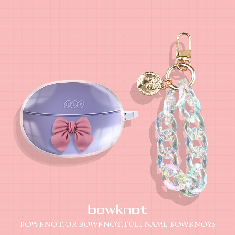 Suitable for QCY Crossky C30 Case Cute Bow QCY Crossky C30 Transparent Soft Case Pearl Bracelet Keyc