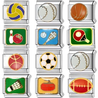 สแตนเลสอิตาลีโมดูลสร้อยข้อมือฟรีประกบกีฬาฟุตบอลบาสเกตบอลแบดม…