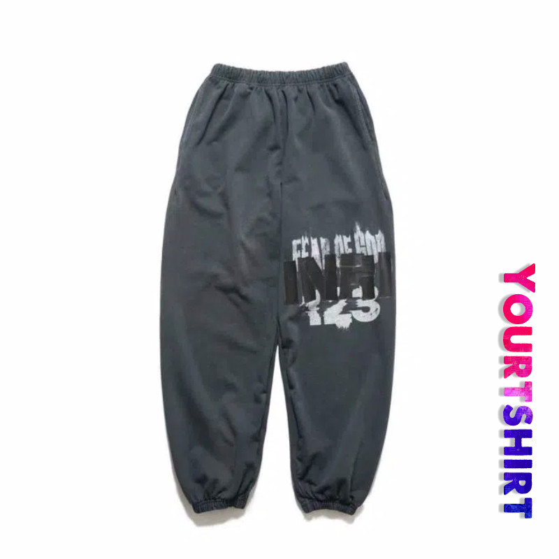 #P19 Drawstring Trekking Hiking Graffiti เสียหายจํานวน Dual Tone Letter พิมพ์แฟชั่น Jogger Baggy ขากว้างหลวม Chino กางเกงสําหรับชาย