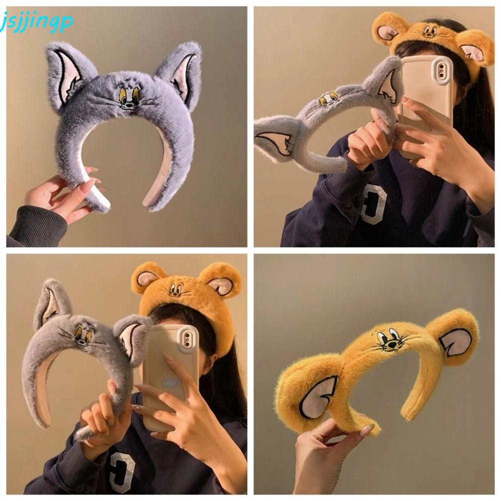 Jsjjingp ที่คาดผมการ์ตูน, Tom and Jerry Anime Plush Hair Hoop, อุปกรณ์เสริมผมตลก Anti-skid Headwear อะนิเมะตุ๊กตา Hairband ผู้หญิง