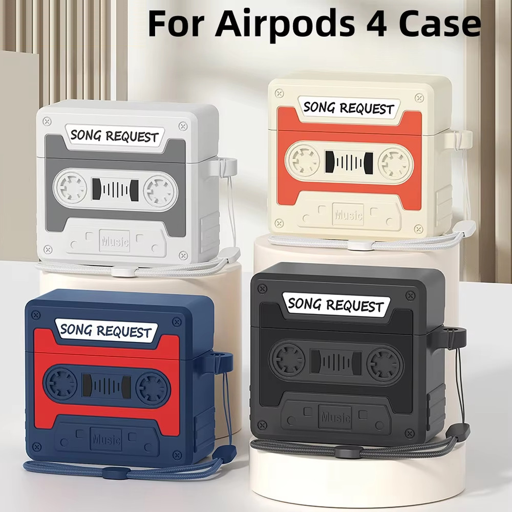 for airPods 4 เคส การออกแบบเทปแม่เหล็กย้อนยุค เคสป้องกันซิลิโคนเหลวสุดหรู for airpods4 เคสป้องกัน