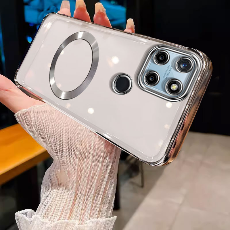 ปลอก REALME C21Y REALME C25Y REALME C21 เคสโทรศัพท์ Soft gold edge กันชนโปร่งใสพร้อมแหวนดูดแม่เหล็กโช้คอัพ