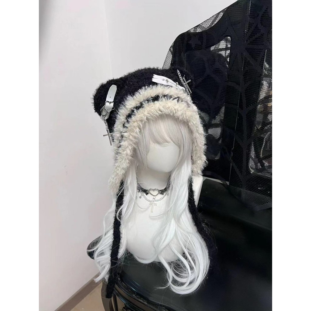 หมวกบีนนี่หมีน่ารักสไตล์ Y2k สําหรับผู้หญิงฤดูใบไม้ร่วงฤดูหนาวที่อบอุ่น