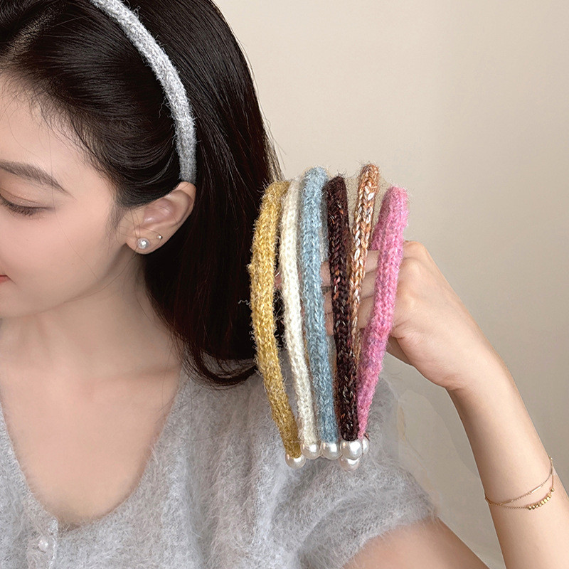 ที่คาดผมผ้าขนสัตว์มุกเกาหลีหญิงห่วงผมที่เรียบง่าย