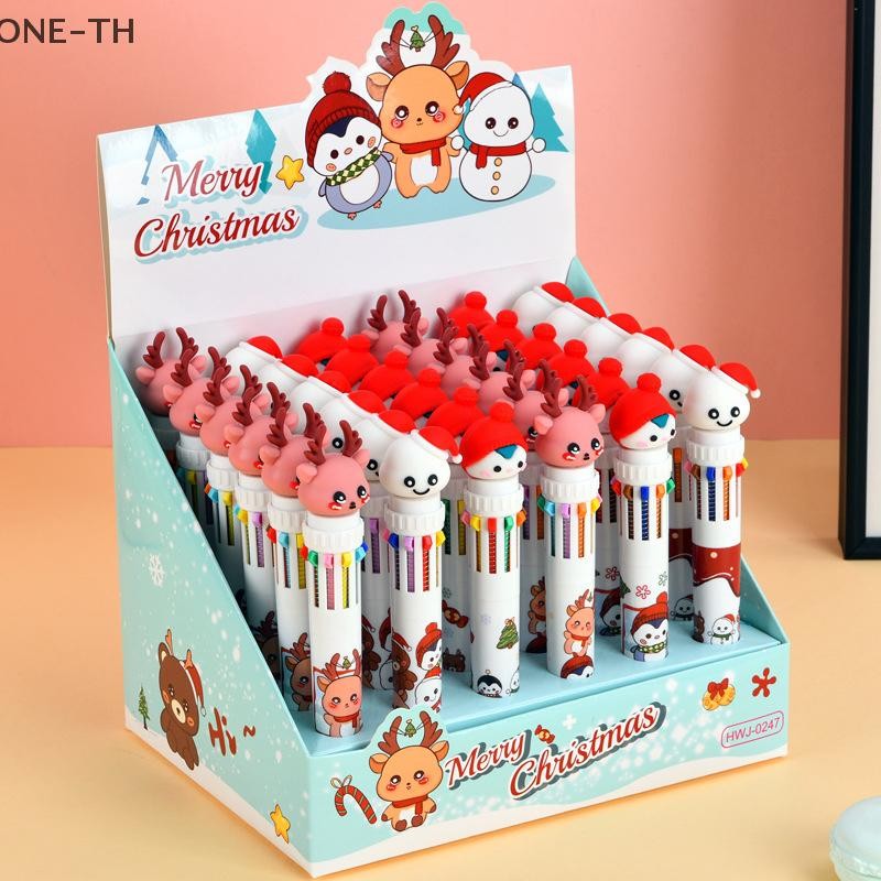 One-th 1 ชิ้น 10 สีคริสต์มาสปากกาลูกลื่น Kawaii การ์ตูน Elk บัญชีมือปากกาที่มีสีสัน al ปากกาโรงเรียนอุปกรณ์สํานักงานของขวัญใหม่