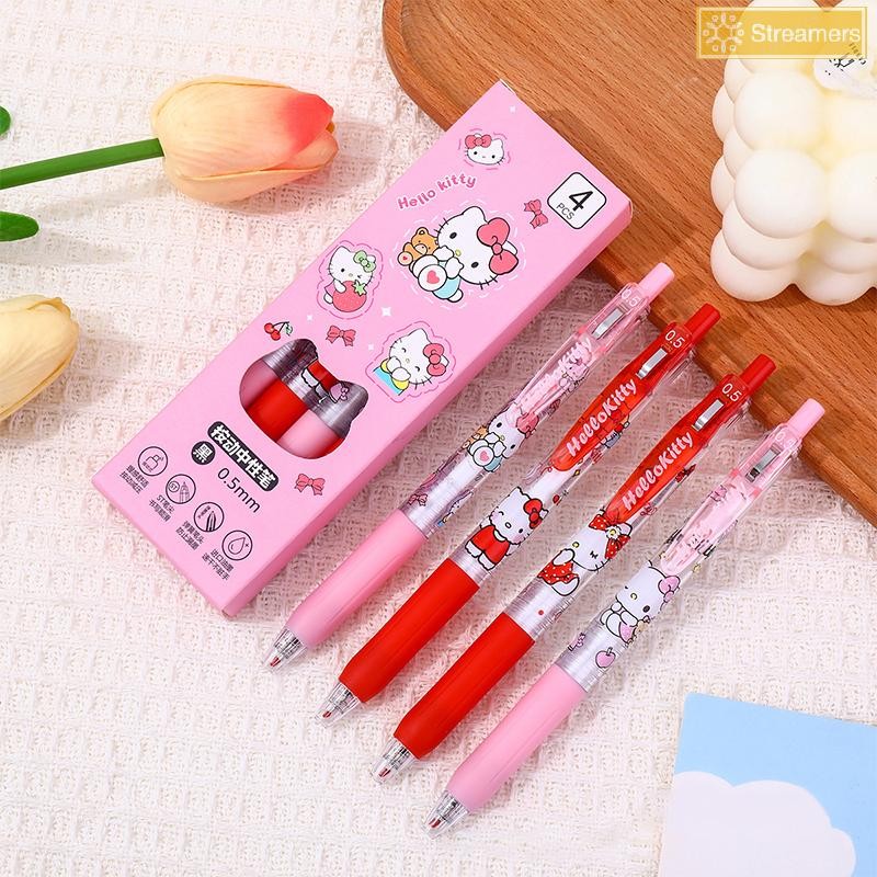 {Streamers} 4 ชิ้น Kawaii Sanrio Hello Kitty ปากกาเจลการ์ตูนน่ารักแห้งเร็วกดปากกาเป็นกลางเครื่องเขียนนักเรียนอุปกรณ์การเรียนของขวัญใหม่