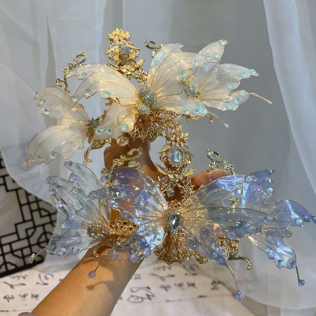 Luohua Super Fairy ผีเสื้อผมมงกุฎชุดโบราณเครื่องประดับผมสไตล์ใหม่ Hanfu High-value High-end เจ้าหญิงอุปกรณ์เสริม 11.7