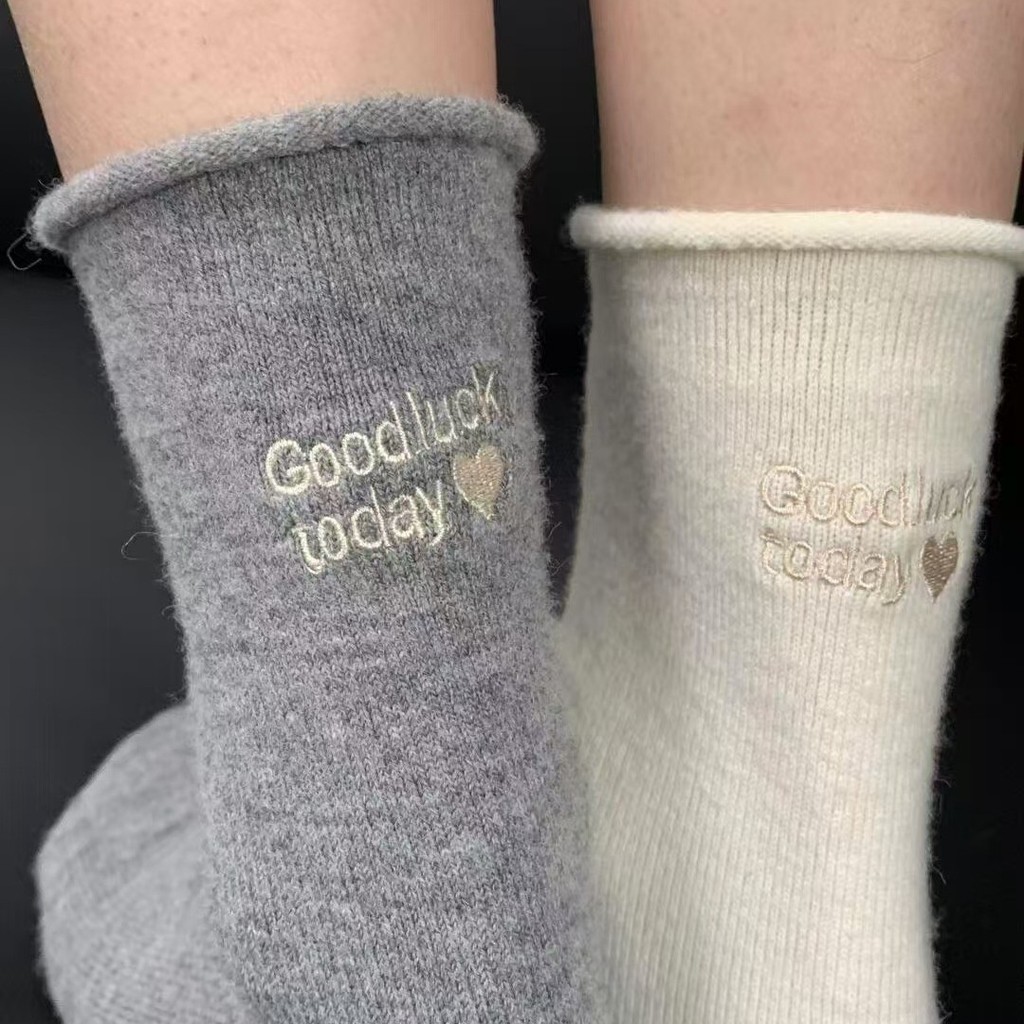 ฤดูใบไม้ร่วงฤดูหนาว Curling Wool goodluck Letter เย็บปักถักร้อยหญิง Mid-Tube หนา Warm Soft Waxy Pile - รูปที่ 6