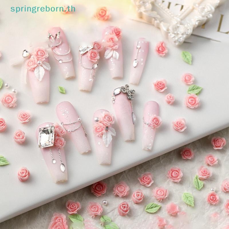 # แฟชั่น TH # 50 ชิ้น 3D ขนาด 6/7/8 มม.ดอกไม้เรซิ่นมุก Rose Nail Ch อุปกรณ์เสริมสีชมพู Rose Red Nail Art Decoratons อุปกรณ์ DIY .