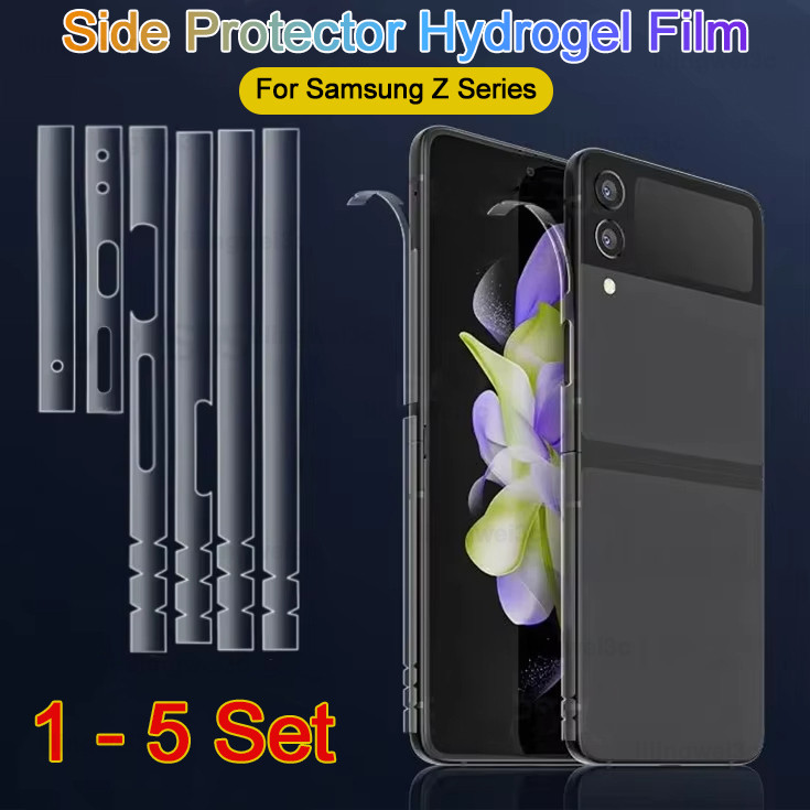 [ 1 สเต - 5 ชุด ] ฟิล์มกันรอยด้านข้างแบบใส ไฮโดรเจล กรอบป้องกัน ฟิล์ม สติกเกอร์ชายแดน Samsung Galaxy Z Flip 4 5 Fold 3 6