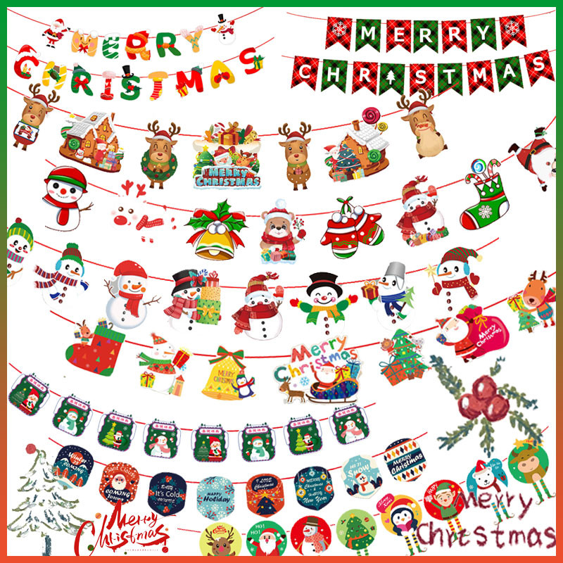 COD ธงแบนเนอร์ ลาย Merry Christmas แบบดึง สําหรับตกแต่งปาร์ตี้คริสต์มาส ปีใหม่ ธงแบนเนอร์สําหรับแขวนตกแต่งต้นคริสต์มาส