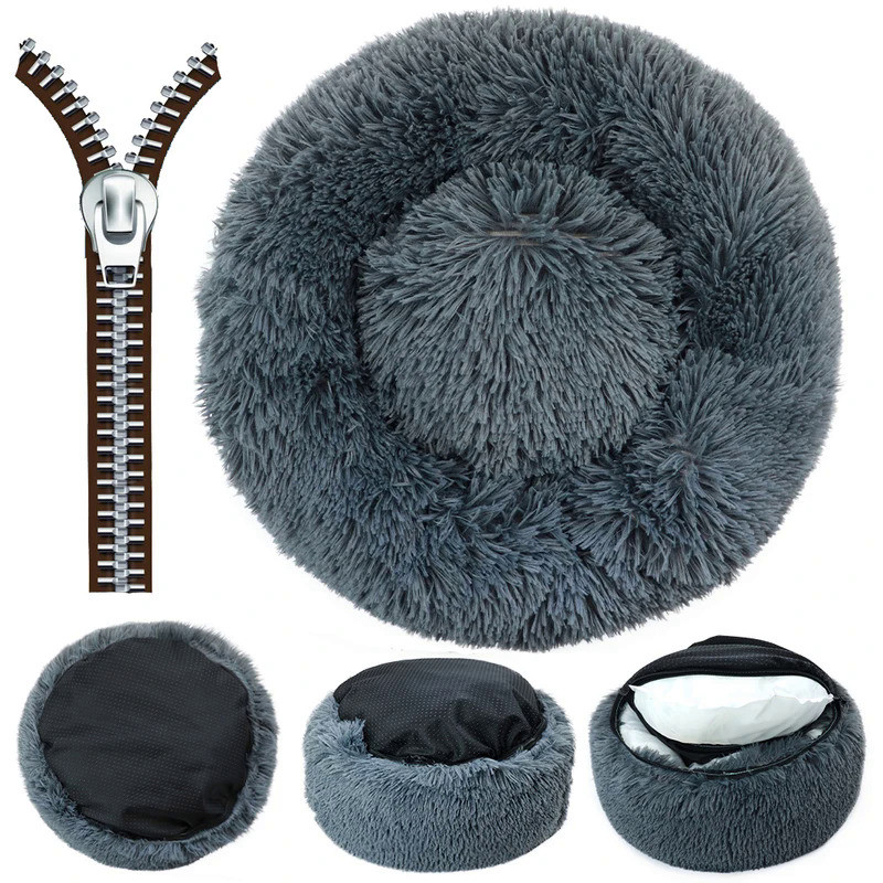 Removable Cover Round  Dog Sofa Bed Dog Kennel with Zipper Washable Pet Bed Cat Mats Warm Sleeping S