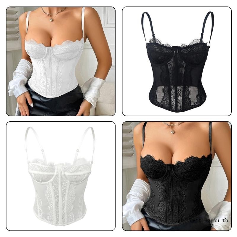 ʚɞ* Elegant Black Supportive Undergarment Elasticity Fabric Lace Corset Top