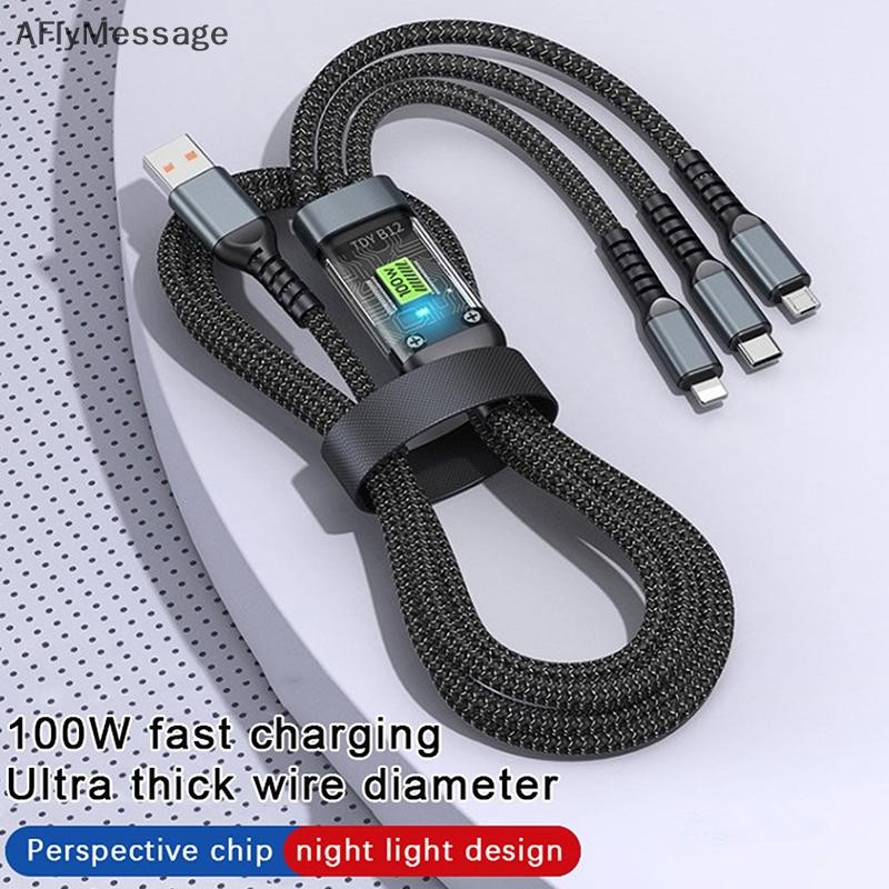 Afl 3-in-1 100W 5A Fast Charging USB To Type-C Micro Fast Charger Cable สําหรับโทรศัพท์ชิปโปร่งใสสายชาร์จ TH