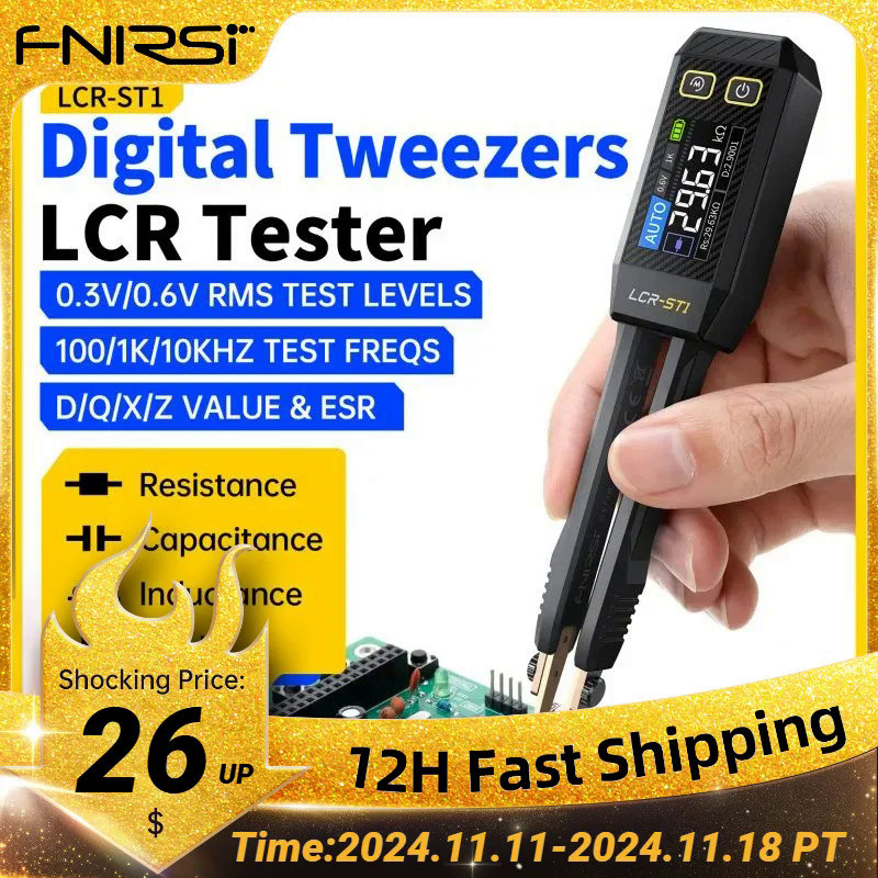 FNIRSI LCR-ST1 Smart Tweezer LCR SMD ESR Tester Resistance Capacitance Inductance Continuity Diode T