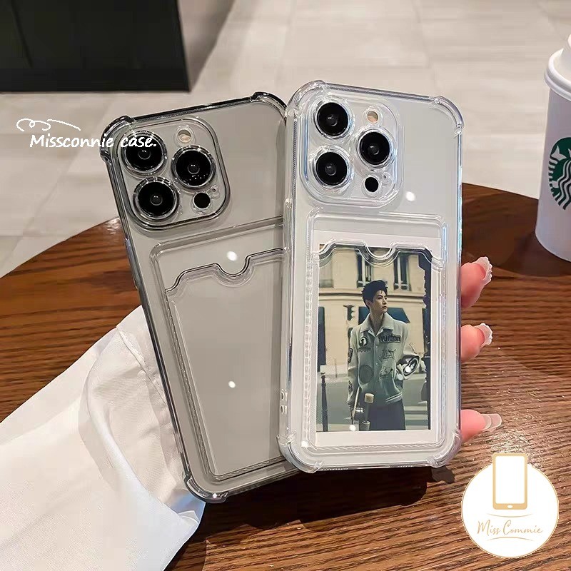 Simple Card Holderซิลิโคนโปร่งใสเคสโทรศัพท์สําหรับIPhone 13 15 14 16 11 12 Pro Max XR 7 6s 16 8 15 6 Plus X XS Max SE 2020 Luxuryกระเป๋าสตางค์ช่องใส่การ์ดนุ่มกรณี